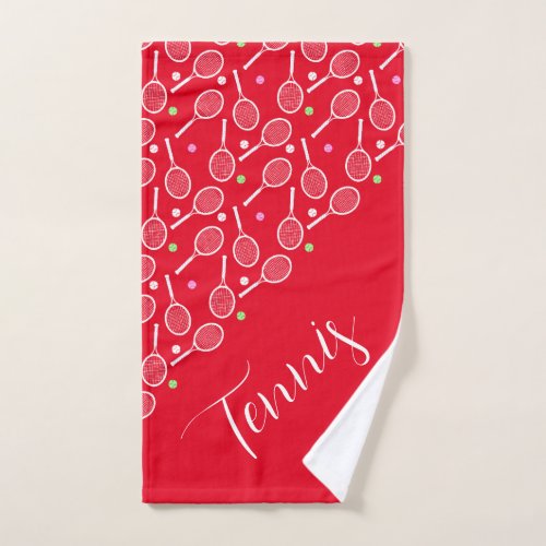 Tennis Rackets and Balls Vivid Red Hand Towel