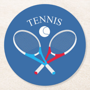 Tennis rackets and tennis ball round paper coaster