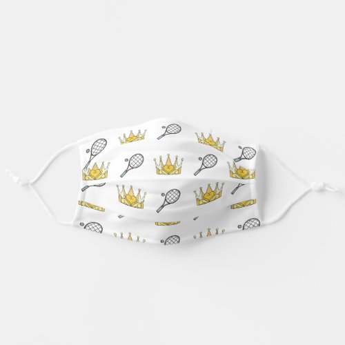 Tennis Rackets and Yellow Crowns Pattern White Adult Cloth Face Mask