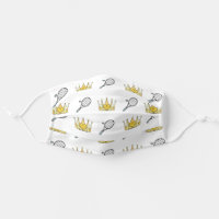 Tennis Rackets and Yellow Crowns Pattern White Cloth Face Mask