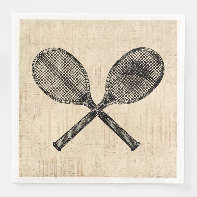 Tennis Rackets Antique Tennis Racquet Script Paper Dinner Napkins (Front)