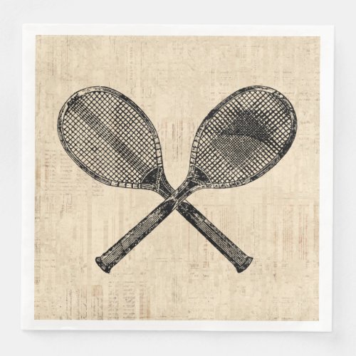 Tennis Rackets Antique Tennis Racquet Script Paper Paper Dinner Napkins