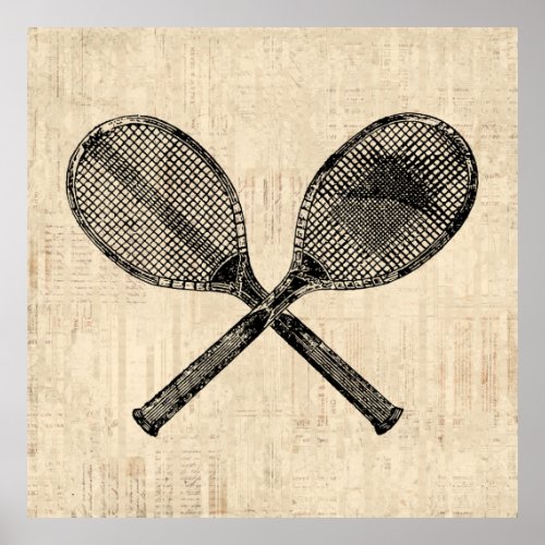 Tennis Rackets Antique Tennis Racquet Script Paper Poster