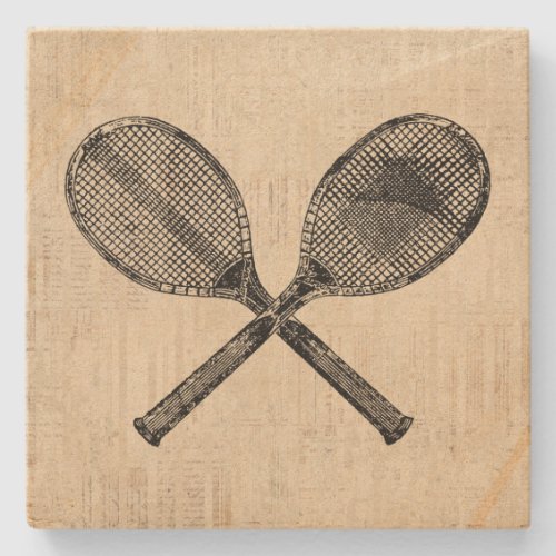 Tennis Rackets Antique Tennis Racquet Script Paper Stone Coaster