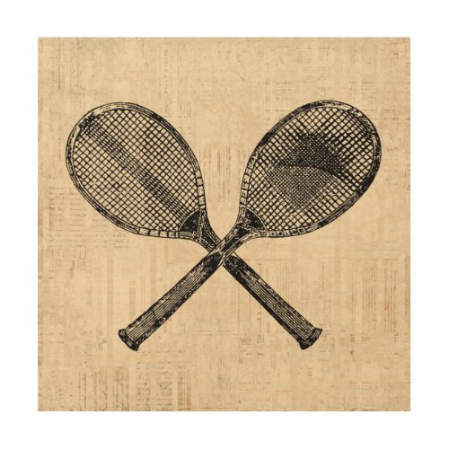 Tennis Rackets Antique Tennis Racquet Script Paper Wood Wall Art