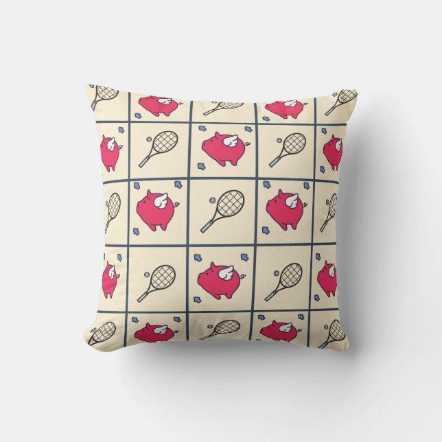 Tennis Rackets Baby Pink Flying Pigs With Wings Throw Pillow (Front)