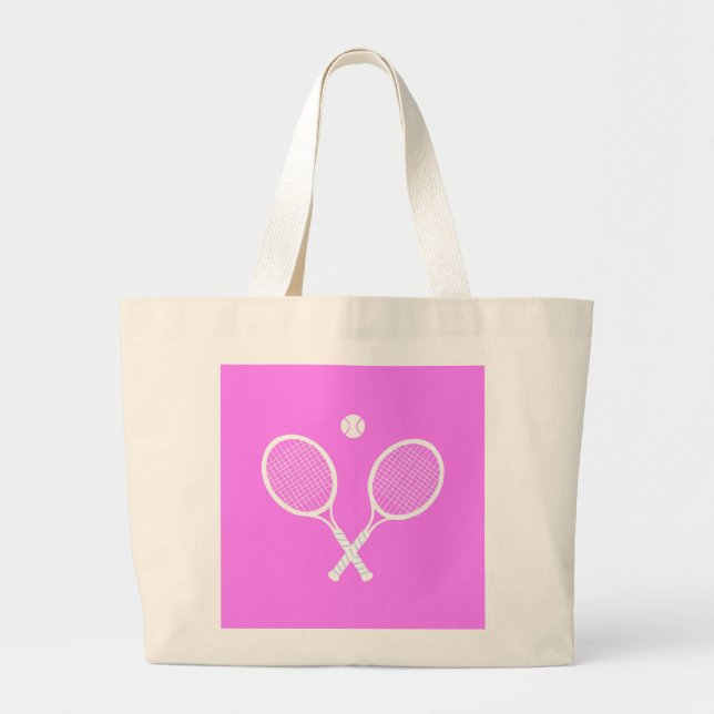 Tennis Rackets & Ball Deep Pink   Large Tote Bag (Front)