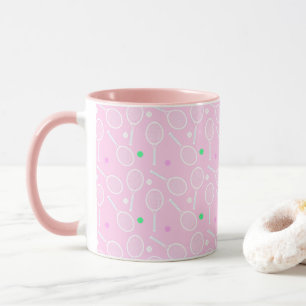 Tennis Rackets & Ball Pattern Pastel Pink Mug