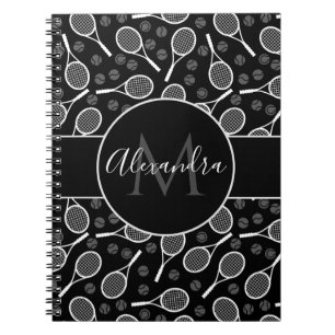 Tennis Rackets & Balls Pattern Monogram Name Cool Notebook
