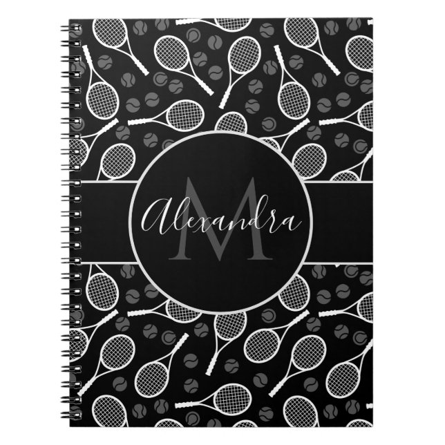 Tennis Rackets & Balls Pattern Monogram Name Cool  Notebook (Front)