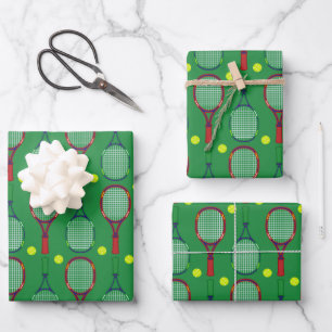 Tennis Rackets & Balls Pattern Wrapping Paper Sheets