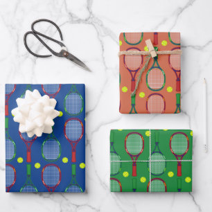 Tennis Rackets & Balls Pattern Wrapping Paper Sheets