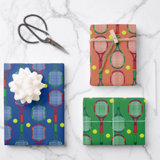 Tennis Rackets & Balls Pattern Wrapping Paper Sheets