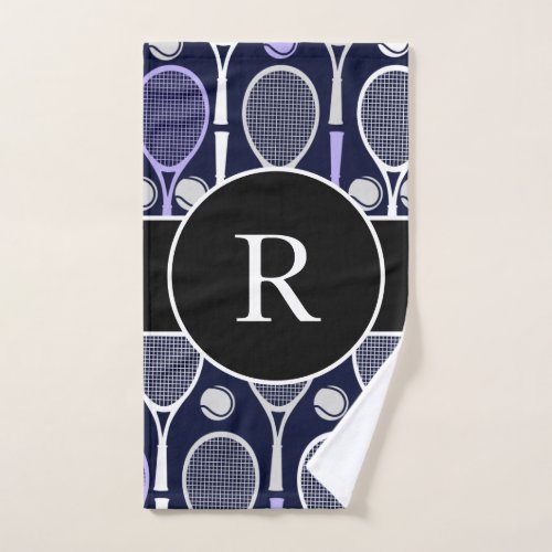 Tennis Rackets  Balls Team Name Monogram Purple Hand Towel