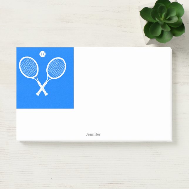 Tennis Rackets Blue Background Personalized Post-it Notes (Office)