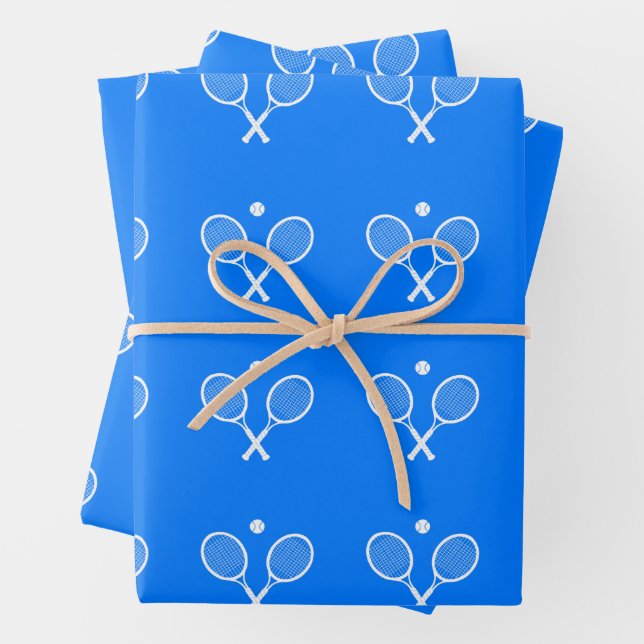 Tennis Rackets Blue Background  Wrapping Paper Sheets (In situ)