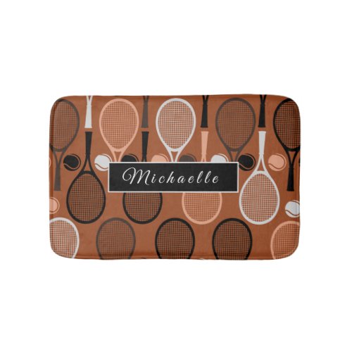 Tennis Rackets Brown White  Orange Personalized Bath Mat