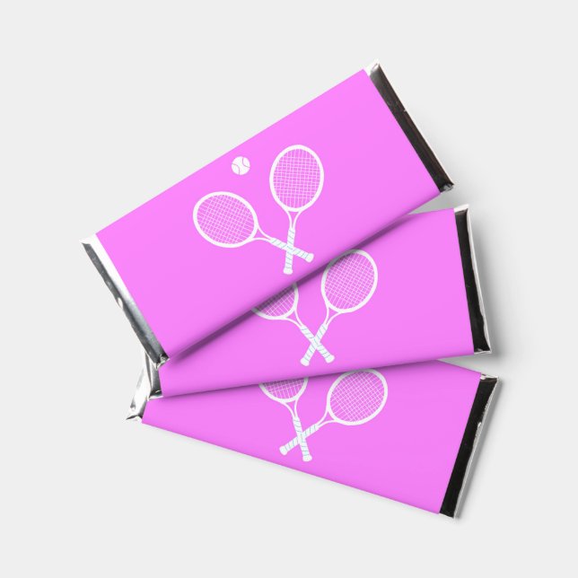 Tennis Rackets Deep Pink Background   Hershey Bar Favors (Front)
