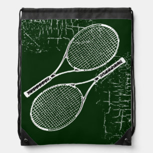 Tennis Rackets Green Drawstring Bag