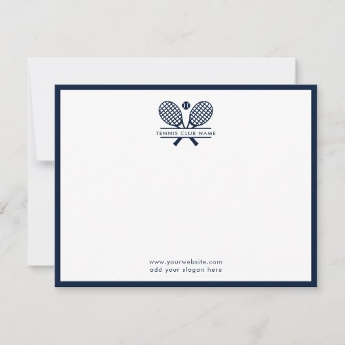 Tennis Rackets Icon Club Name Navy Blue Borders Thank You Card