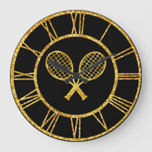 Tennis Rackets in Gold Large Clock