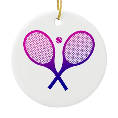 Tennis Rackets Magenta to Purple Ombre           Ceramic Ornament