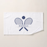 Tennis Rackets & Name Sports Hand Towel<br><div class="desc">Sports hand towel, designed for tennis players who demand both style and performance on the court. Immerse yourself in the timeless elegance of tennis with classic tennis rackets and a tennis ball motif. Personalize your towel with your custom name, ensuring that your gear stands out from the crowd while showcasing...</div>