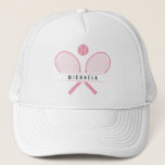 Tennis Rackets & Name Tennis Player Trucker Hat<br><div class="desc">Tennis player's trucker hat, specially designed for tennis enthusiasts who love to hit the court in style. Featuring vintage style tennis rackets crossed in classic fashion with a tennis ball, this hat captures the essence of the game's timeless appeal. Personalize your hat with your name, adding a touch of individuality...</div>