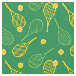 Tennis rackets on green background fabric