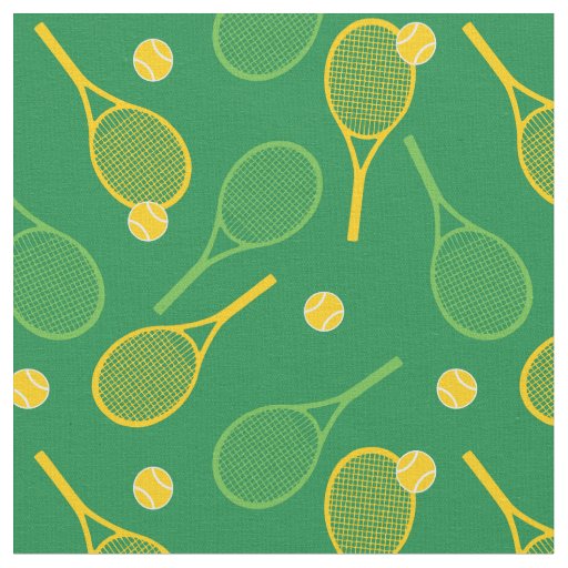 Tennis rackets on green background fabric