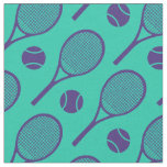 Tennis rackets on minty background fabric