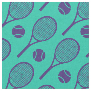 Tennis rackets on minty background fabric