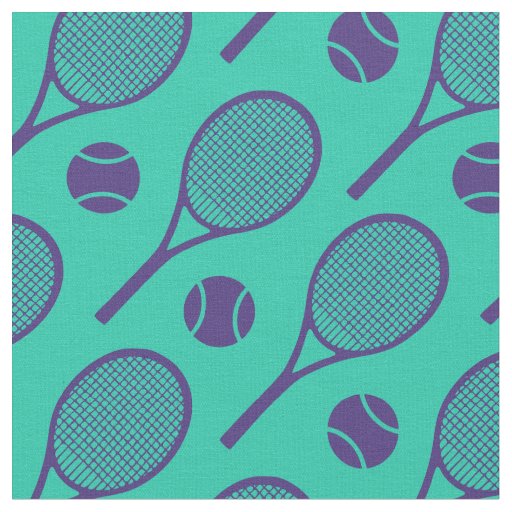 Tennis rackets on minty background fabric