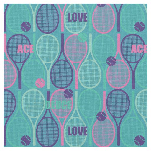 Tennis rackets on minty background fabric