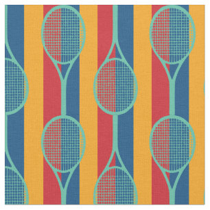 Tennis rackets on stripy background 2 fabric