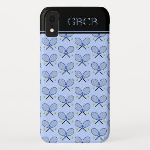 Tennis rackets pattern custom initials blue iPhone XR case