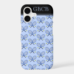 Tennis rackets pattern custom initials blue iPhone 17 case
