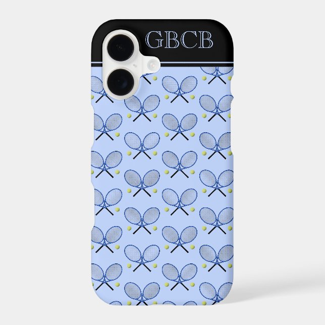 Tennis rackets pattern custom initials blue iphone case (Back)