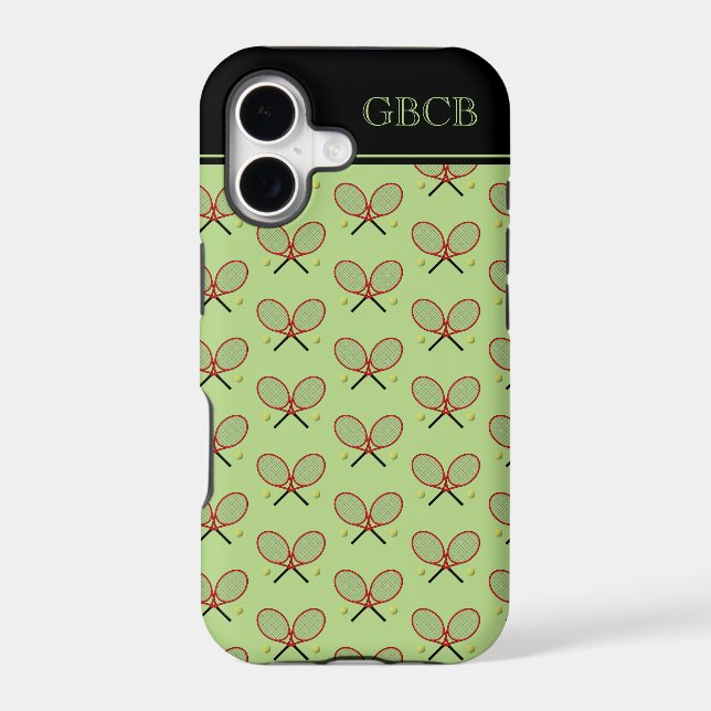 Tennis rackets pattern custom initials green Case-Mate iPhone case (Back)