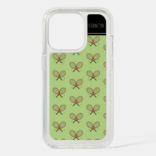 Tennis rackets pattern custom initials green iPhone 15 pro case