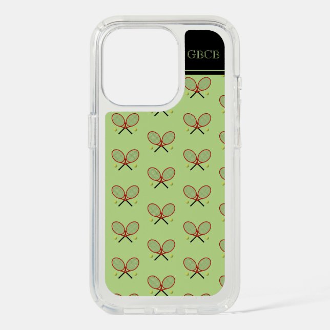 Tennis rackets pattern custom initials green speck iPhone case (Front)