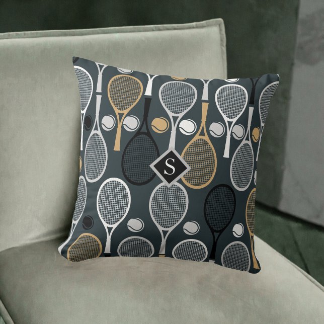 Tennis Rackets Pattern Personalized Monogram Throw Pillow (Creator Uploaded)