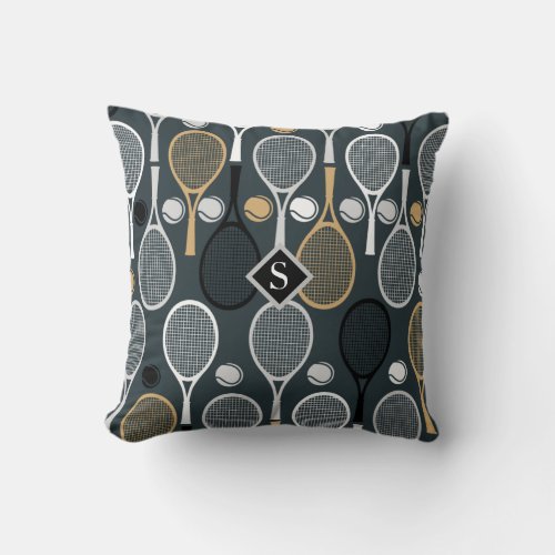 Tennis Rackets Personalized Monogrammed Sport Name Throw Pillow