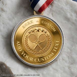 Tennis Rackets Winner Award Custom 3D Gold Medal Metal Ornament