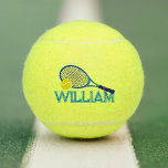 Tennis Racquet And Ball Blue Cyan Graphic Custom at Zazzle