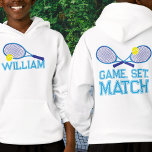 Tennis Racquet And Ball Blue Cyan Graphic Custom Hoodie at Zazzle