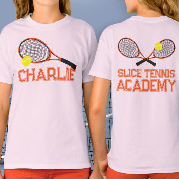 Tennis Racquet And Ball Orange Graphic Custom T-shirt by Mylittleeden at Zazzle