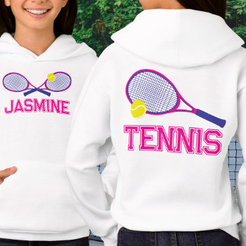 Tennis Racquet And Ball Pink Blue Graphic Custom Hoodie by Mylittleeden at Zazzle