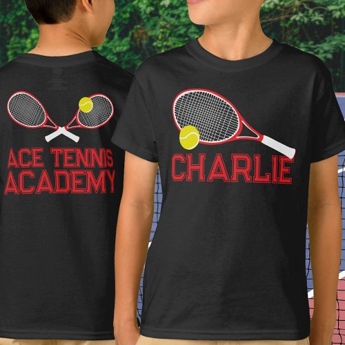 Tennis racquet and ball red white graphic custom T_Shirt