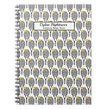Tennis Racquet | Ball Pattern White Name | Subject Notebook by tjssportsmania at Zazzle